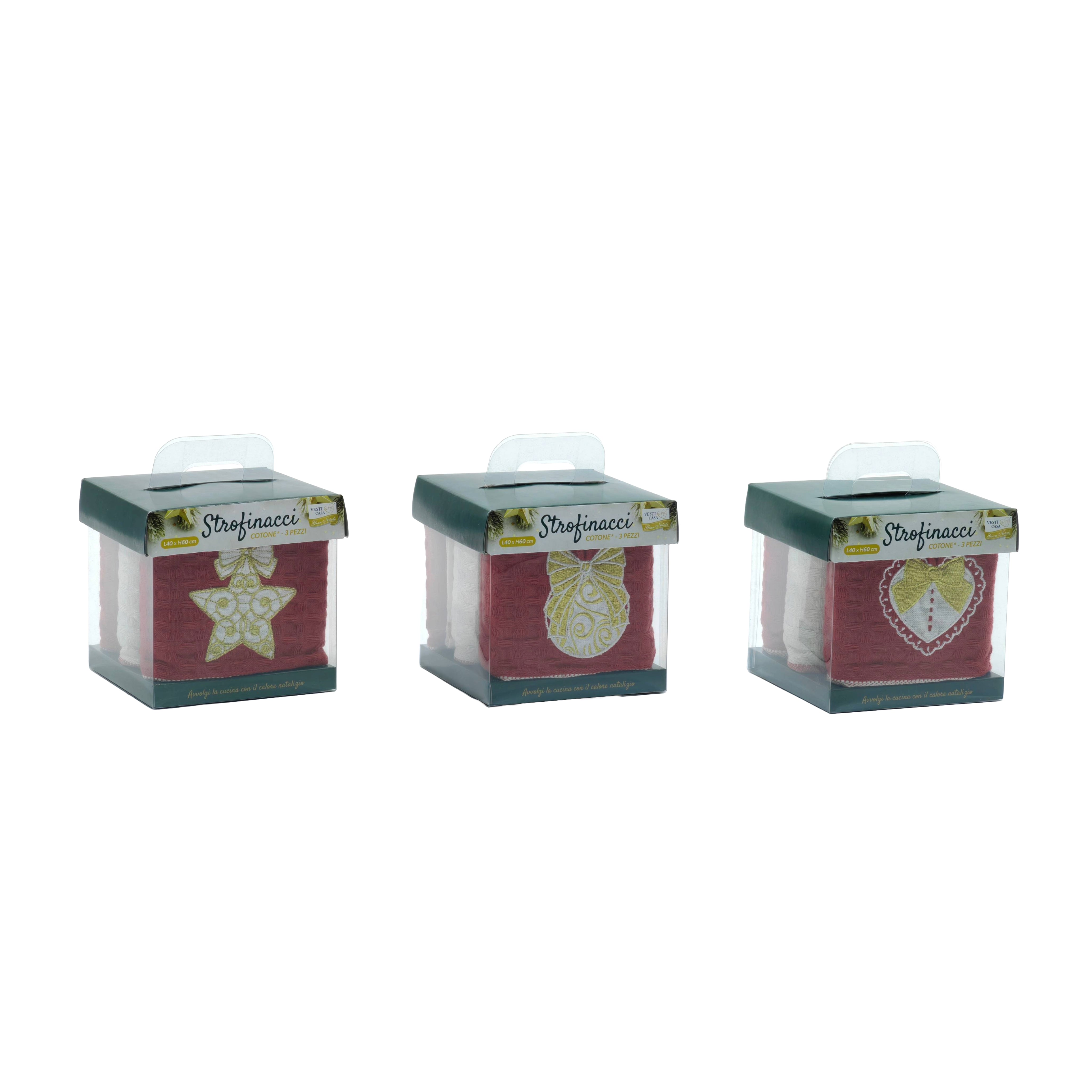 VESTIAMO CASA GRAN NATALE - Set Strofinaccio Natalizio 3 pezzi h60x40 cm